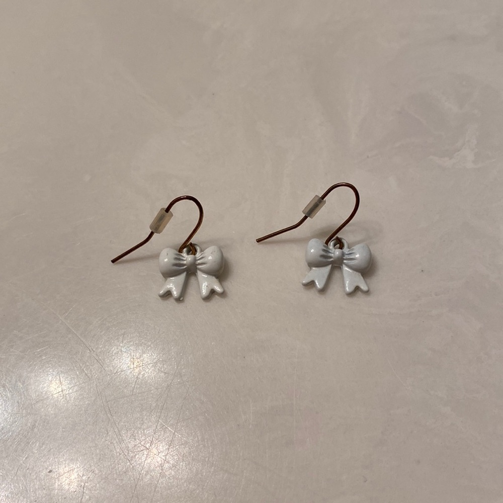 White Bow Dangle Earrings